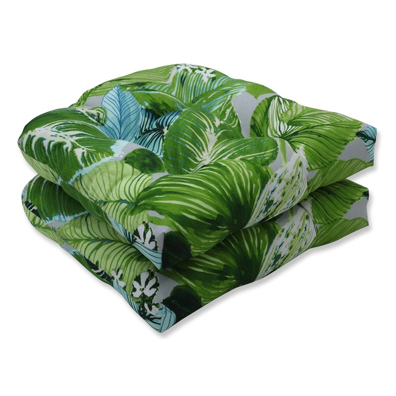Pillow Perfect Tropic Botanical Indoor/Outdoor Tufted Wicker Seat Cushion, 2 Count, 19" x 19", Green Lush Leaf Jungle - Image 2